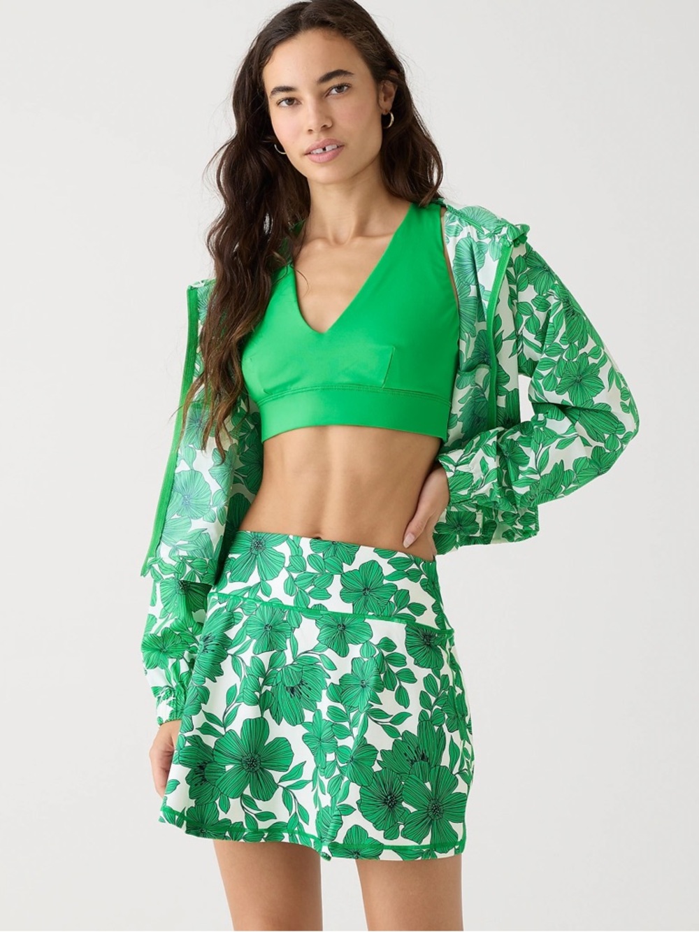Brand New J. Crew Green White Floral Print Cloud Stretch Flared Tennis Skirt